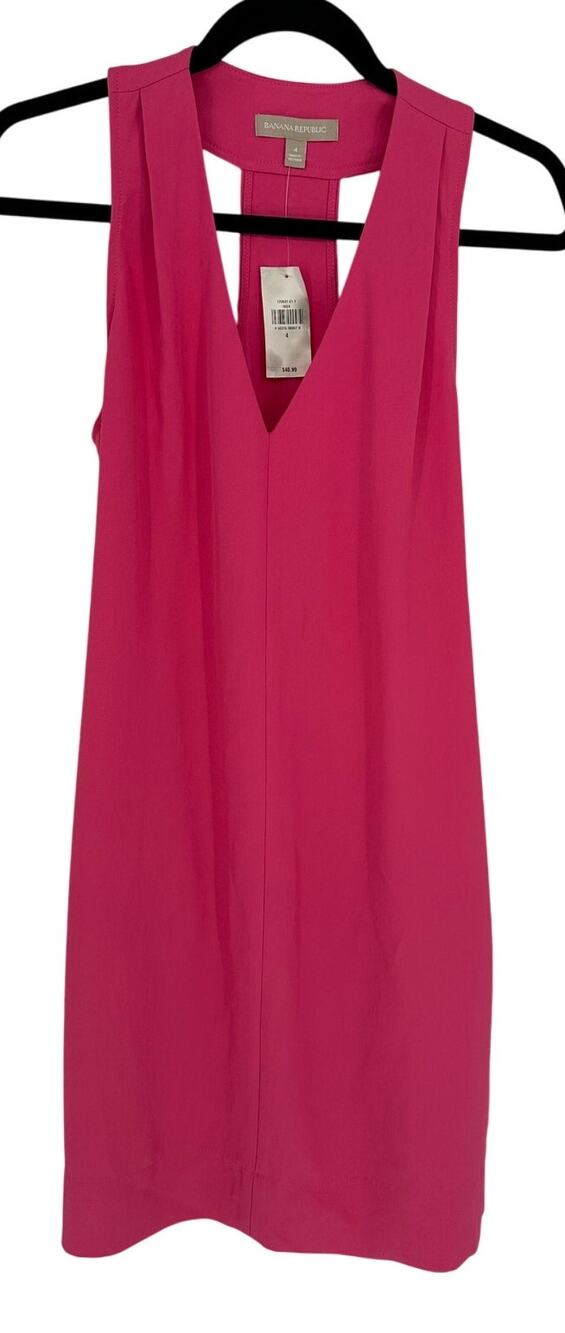 Banana Republic Dress 4 Pink Sleeveless V Neck NWT Triacetate Resort Knee Length